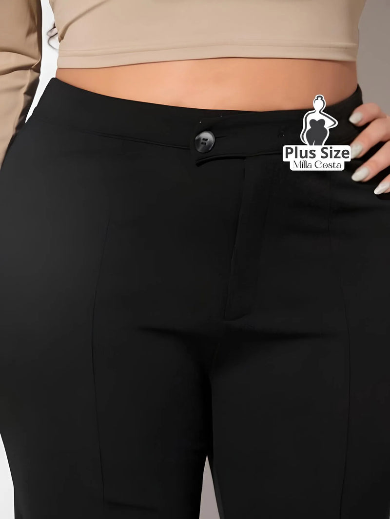 Calça Social com Cintura Alta e Fechamento Frontal Plus Size - Tabela de Medidas na Descrição