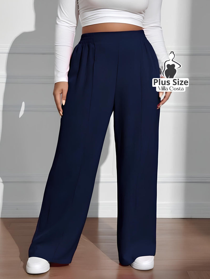 Calça Pantalona Estilo Conforto Plus Size - Tabela de Medidas na Descrição