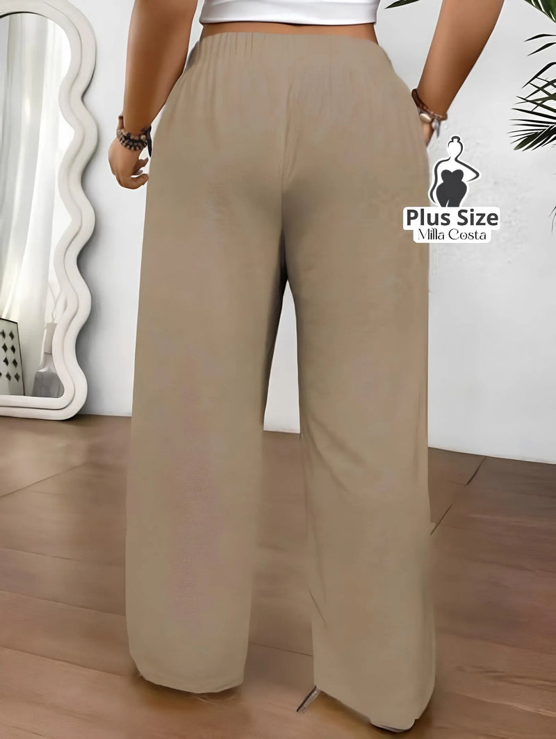 Calça Pantalona Com Cintura Alta e Laço Frontal - Tabela de Medidas na Descrição