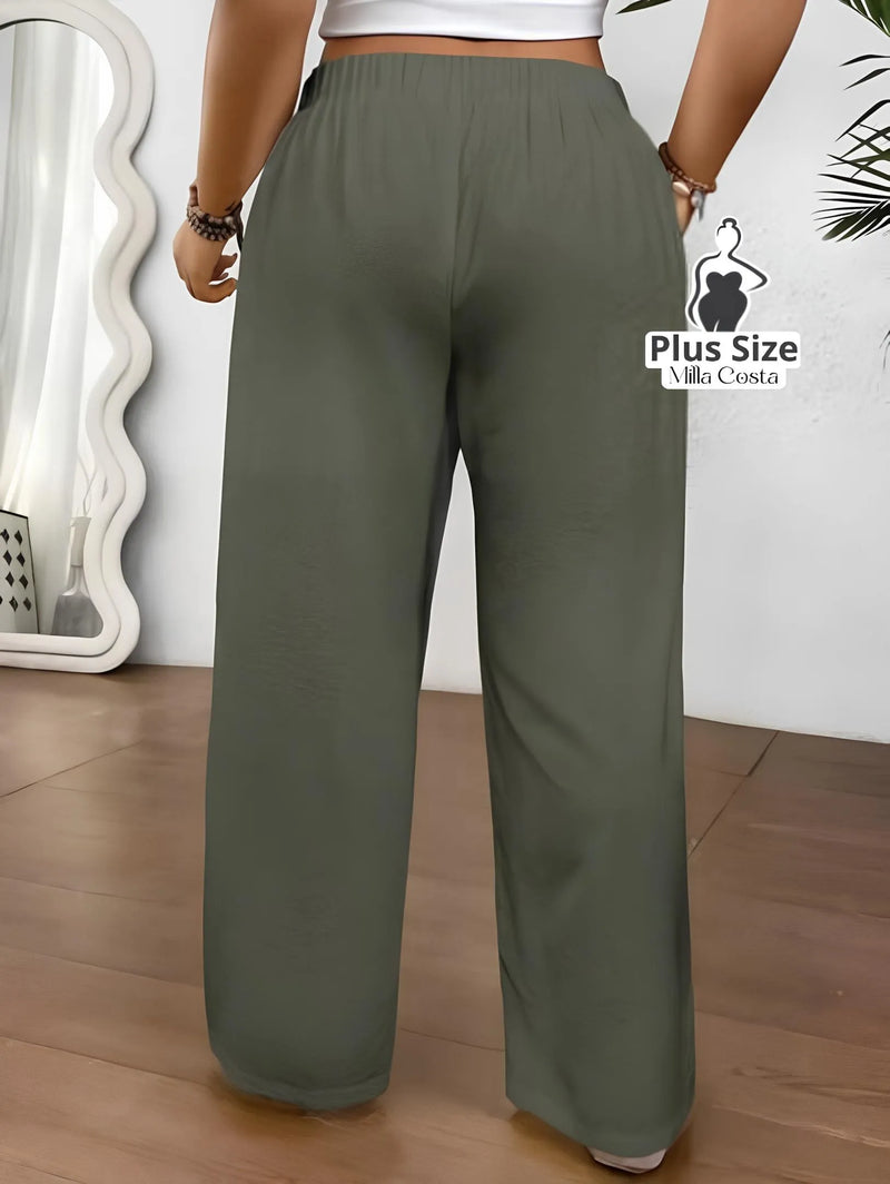 Calça Pantalona Com Cintura Alta e Laço Frontal - Tabela de Medidas na Descrição