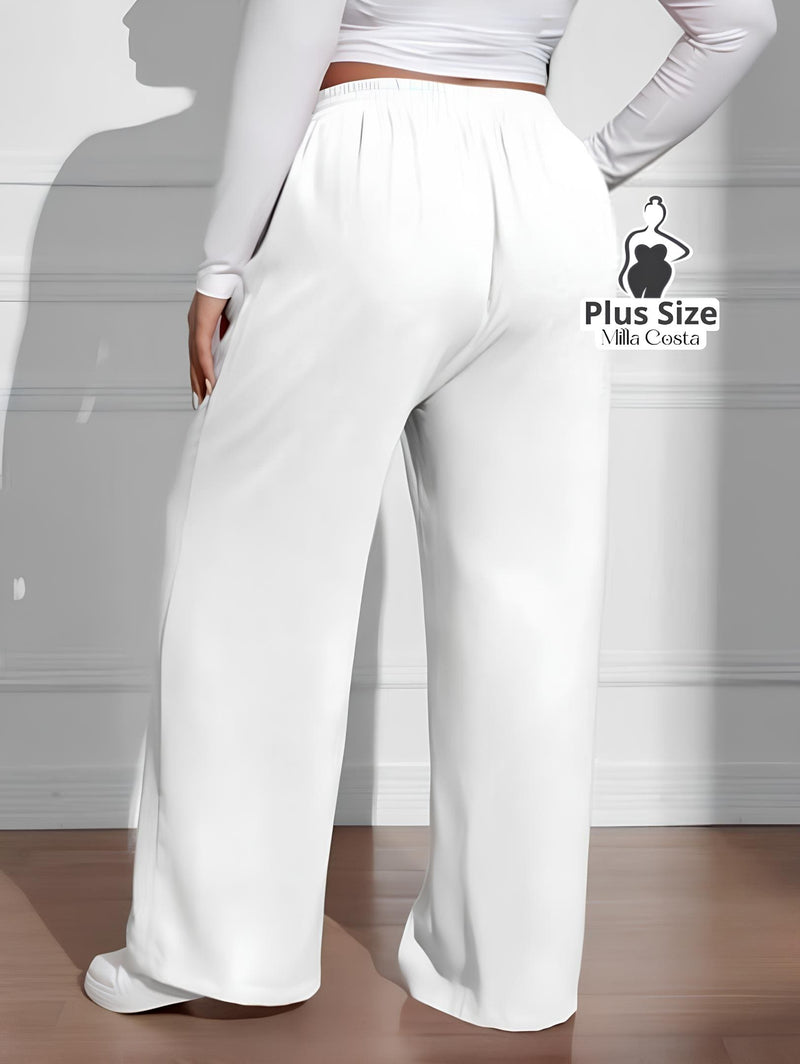 Calça Pantalona Estilo Conforto Plus Size - Tabela de Medidas na Descrição