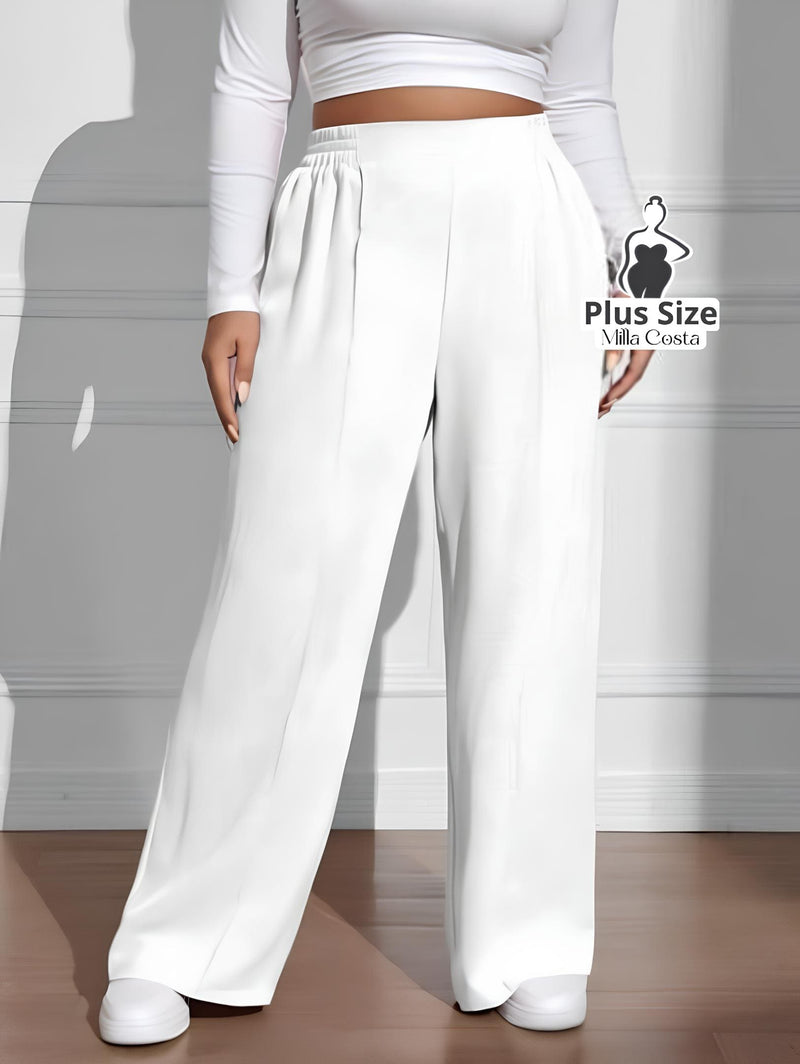 Calça Pantalona Estilo Conforto Plus Size - Tabela de Medidas na Descrição