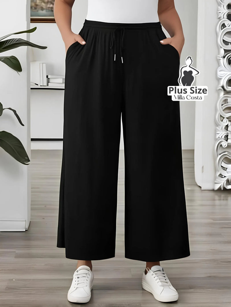 Calça Pantalona Esportiva com Cós Ajustável Plus Size - Tabela de Medidas na Descrição