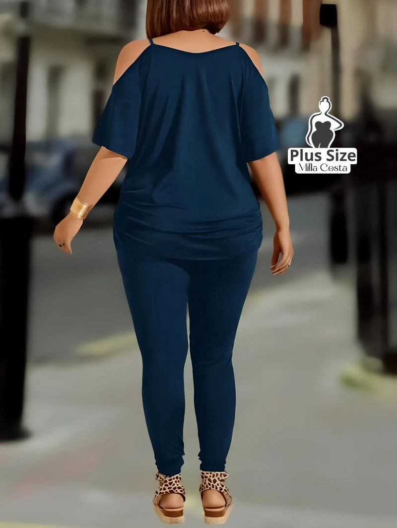 Conjunto Calça e Blusa com Ombro Vazado Plus Size - Tabela de Medidas na Descrição