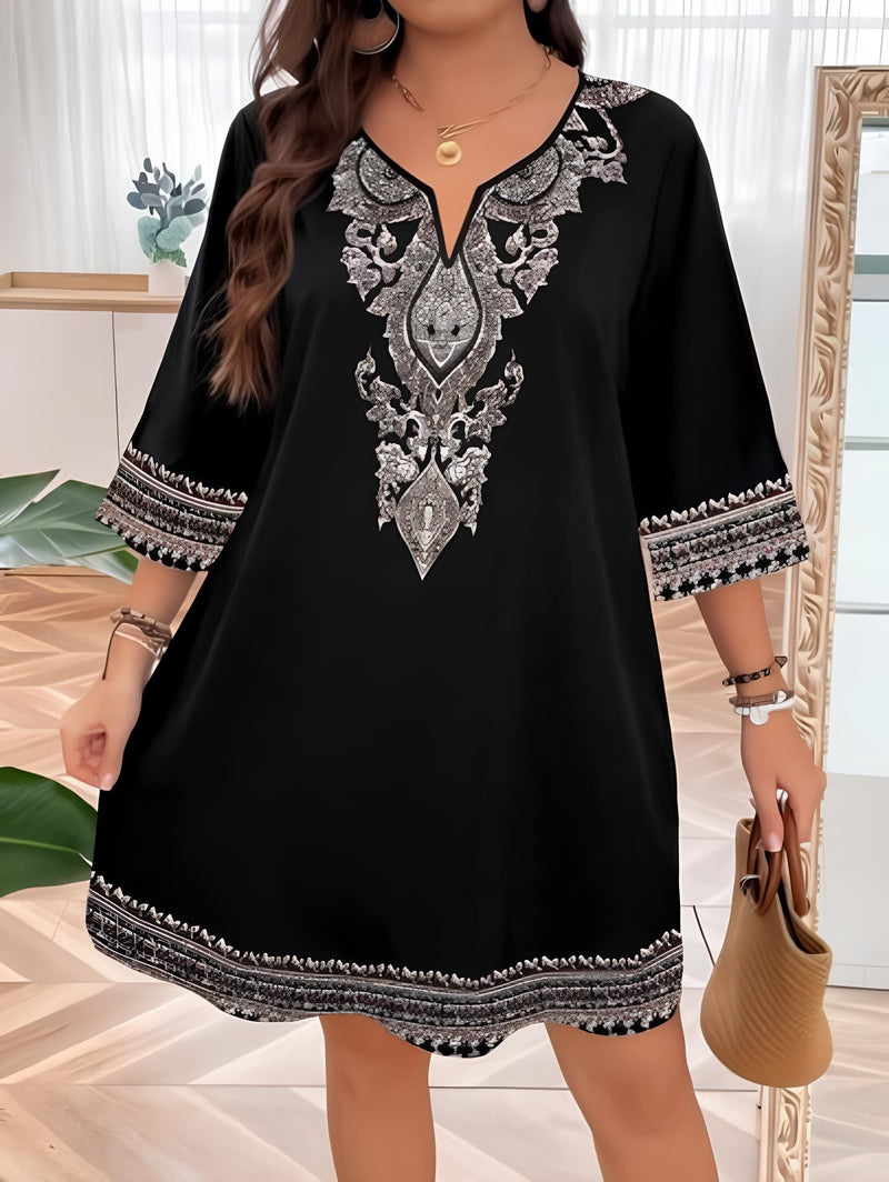 Vestido Estilo Boho Com Bordado Sofisticado Plus Size - Tabela de Medidas na Descrição