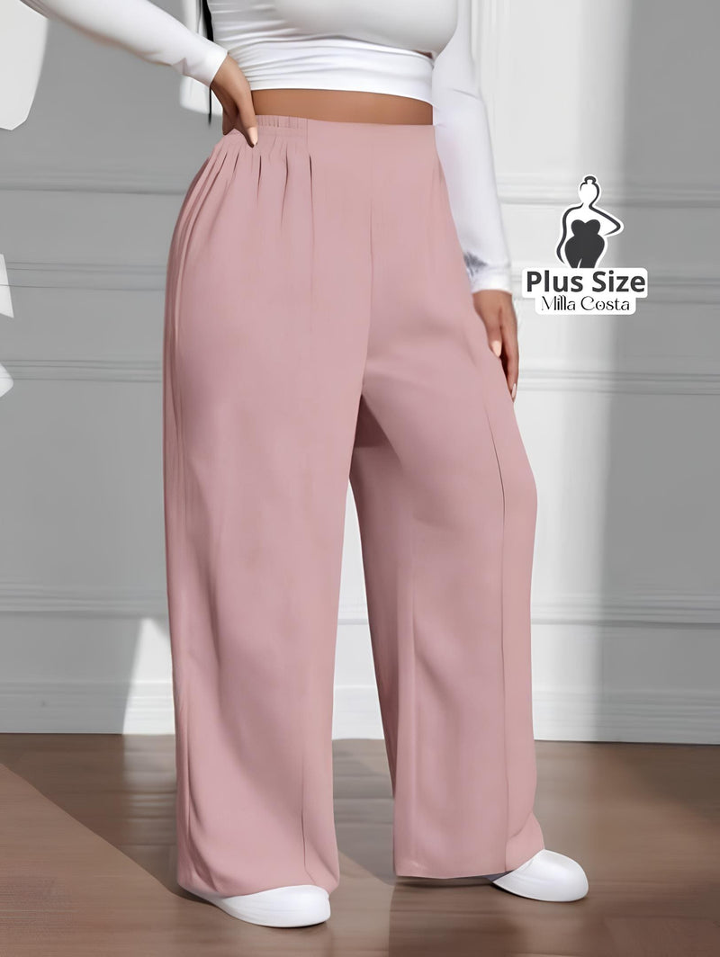 Calça Pantalona Estilo Conforto Plus Size - Tabela de Medidas na Descrição