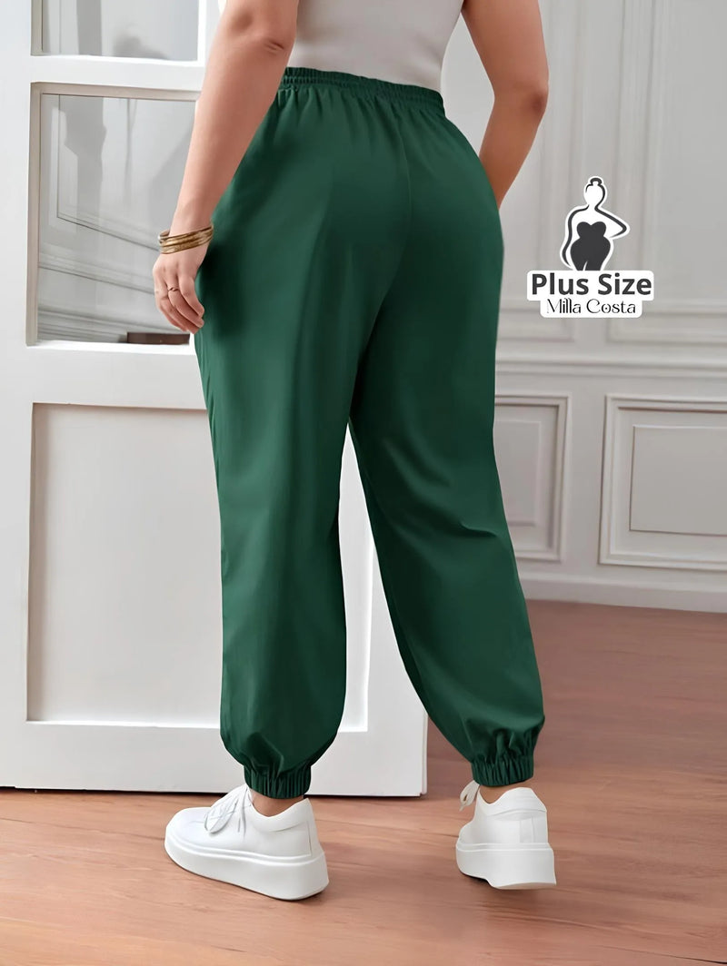 Calça Jogger com Amarração Plus Size - Tabela de Medidas na Descrição