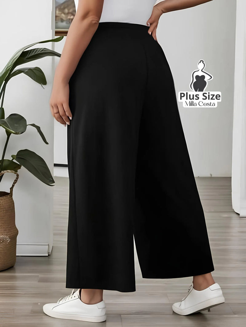 Calça Pantalona Esportiva com Cós Ajustável Plus Size - Tabela de Medidas na Descrição