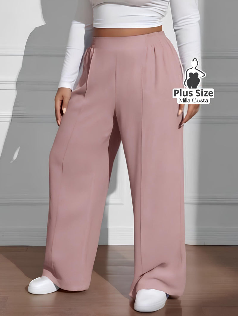 Calça Pantalona Estilo Conforto Plus Size - Tabela de Medidas na Descrição