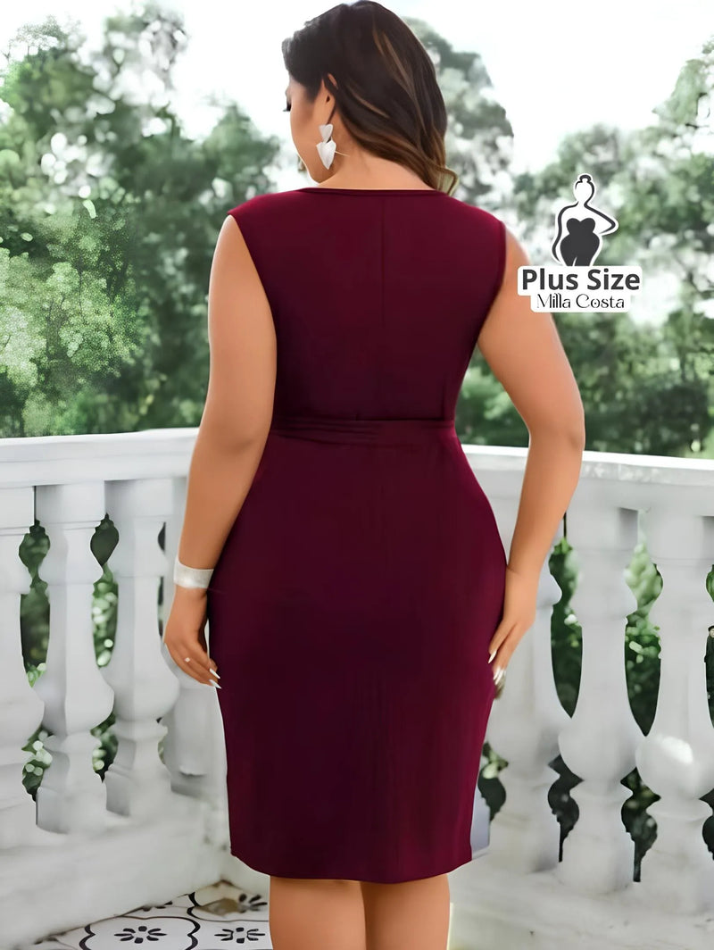 Vestido Curto Transpassado com Laço na Cintura Plus Size - Tabela de Medidas na Descrição