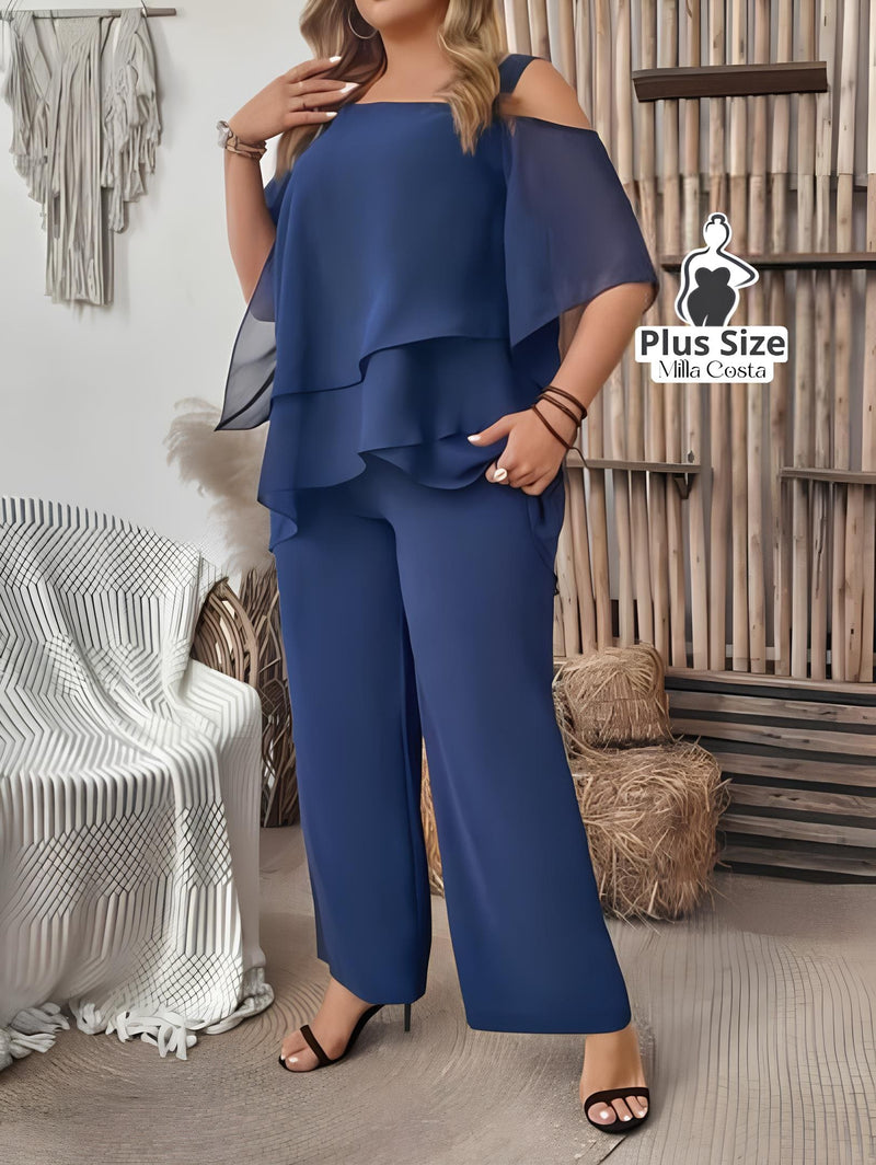 Conjunto Elegante De Camadas E Pantalona Plus Size - Tabela de Medidas na Descrição