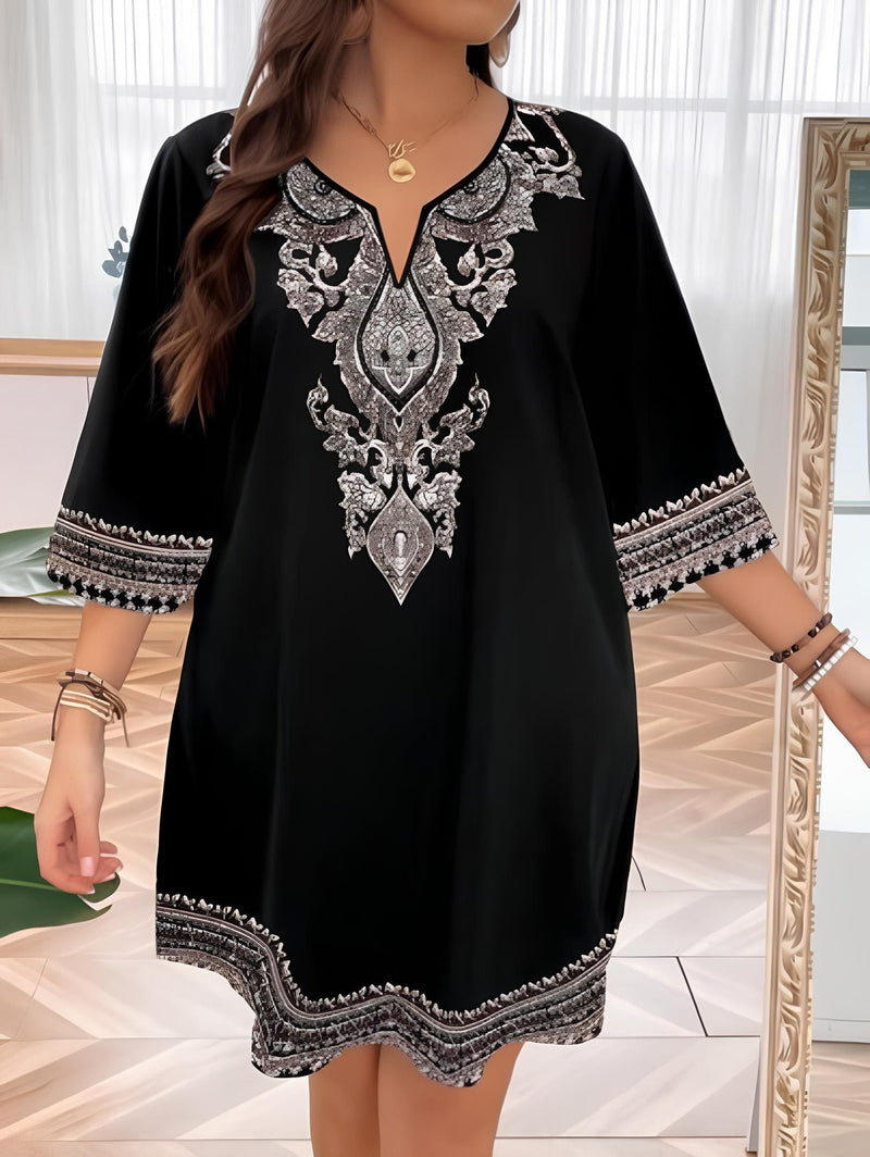 Vestido Estilo Boho Com Bordado Sofisticado Plus Size - Tabela de Medidas na Descrição