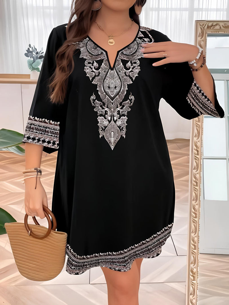 Vestido Estilo Boho Com Bordado Sofisticado Plus Size - Tabela de Medidas na Descrição