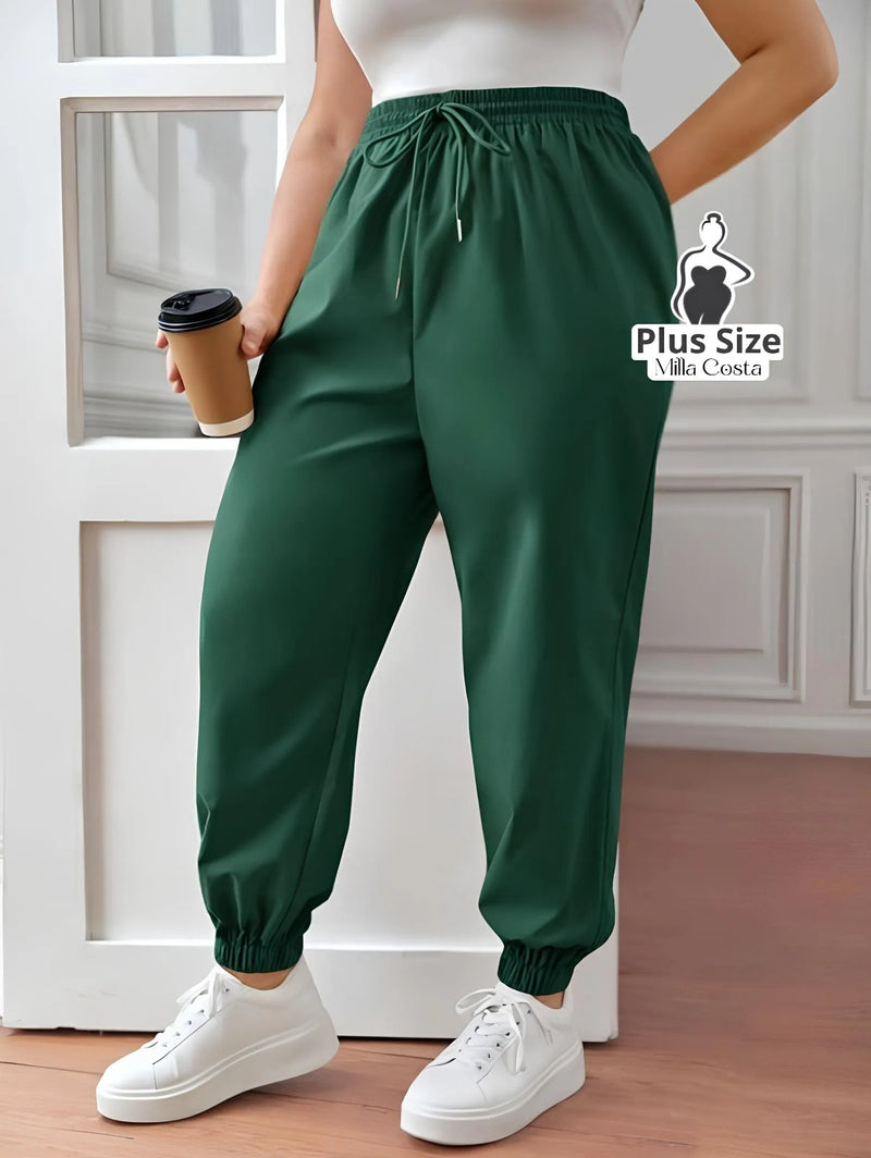 Calça Jogger com Amarração Plus Size - Tabela de Medidas na Descrição