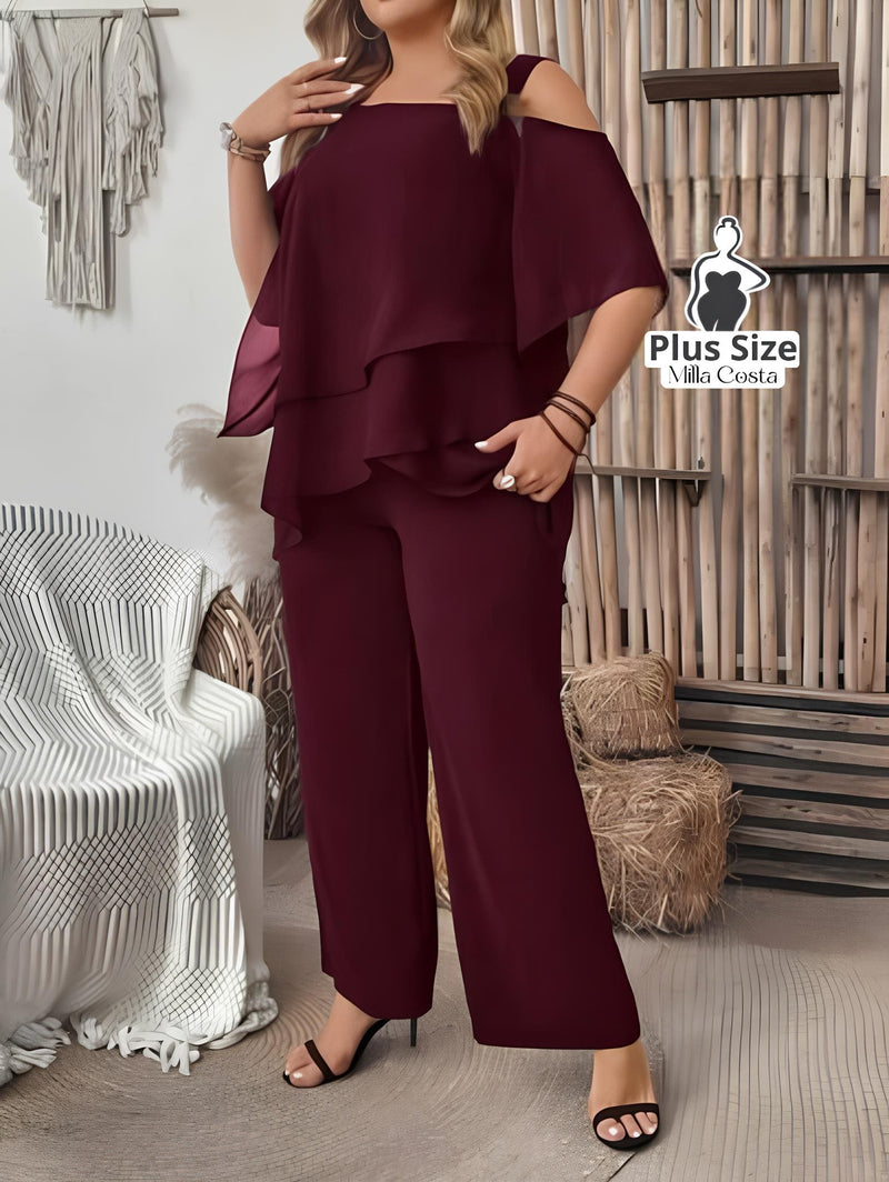 Conjunto Elegante De Camadas E Pantalona Plus Size - Tabela de Medidas na Descrição