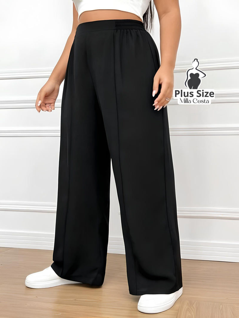 Calça Pantalona Estilo Conforto Plus Size - Tabela de Medidas na Descrição