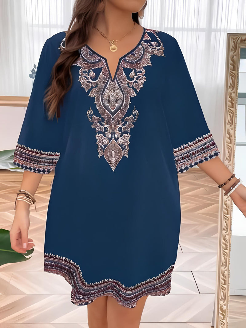 Vestido Estilo Boho Com Bordado Sofisticado Plus Size - Tabela de Medidas na Descrição