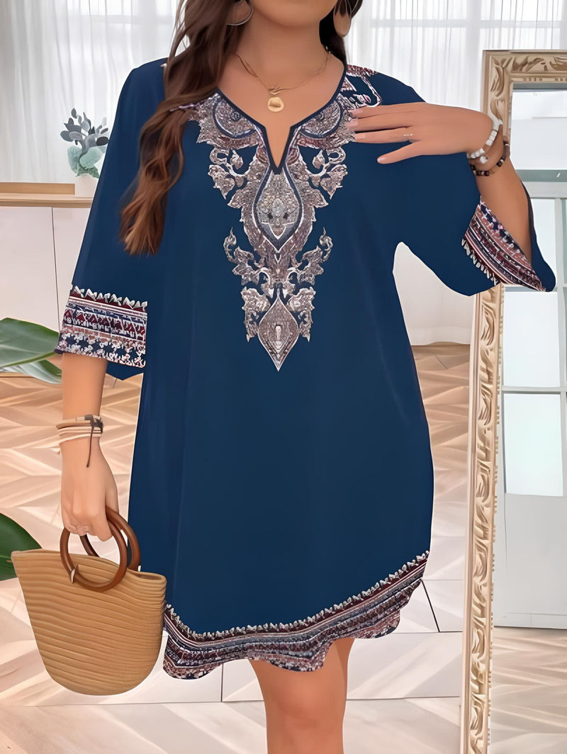 Vestido Estilo Boho Com Bordado Sofisticado Plus Size - Tabela de Medidas na Descrição