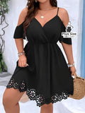 Vestido Charmoso Com Alças E Barra Vazada Plus Size - Tabela de Medidas na Descrição